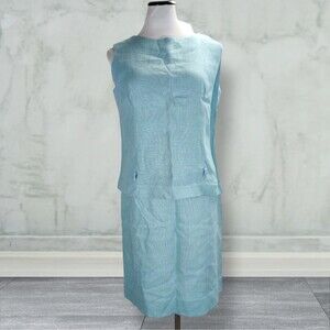 Vintage 60s Matching Midi Skirt Set Size 8 Button Back Top Linen Blend Mod